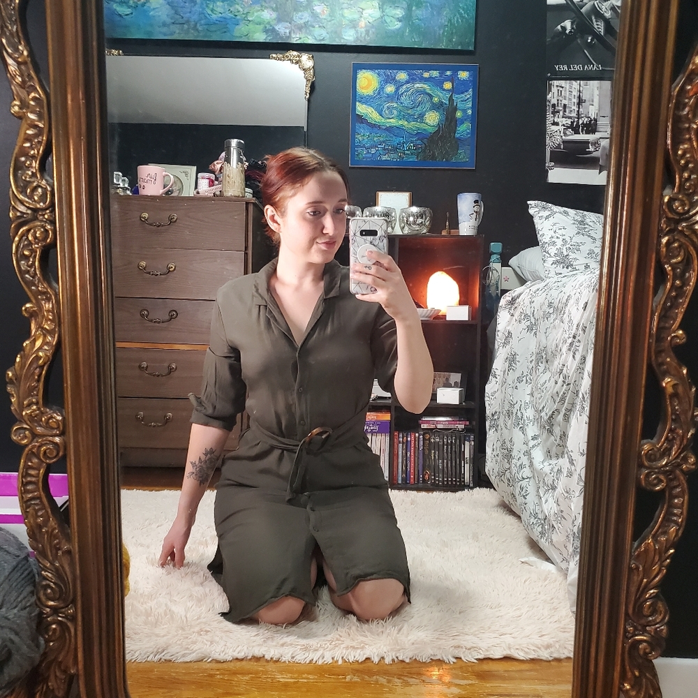 Belted Button-Up Tshirt Dress